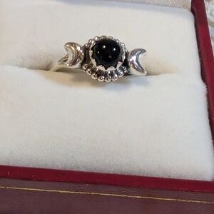 Silver and Black Moonstone Ring